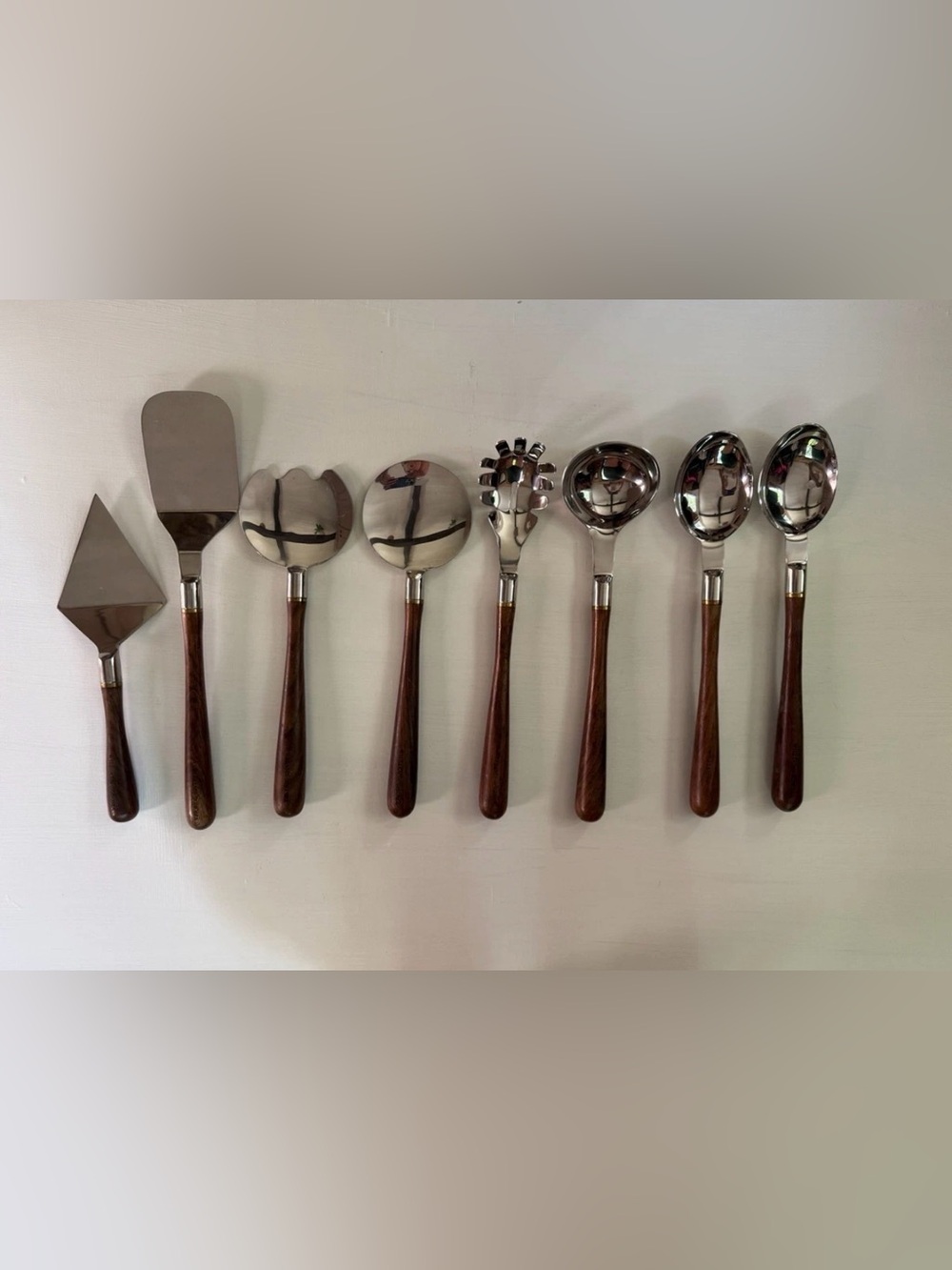 WILLIAMS SONOMA SET OF 8 Stainless Steel & Engraved Wood Kitchen Utensils 13”